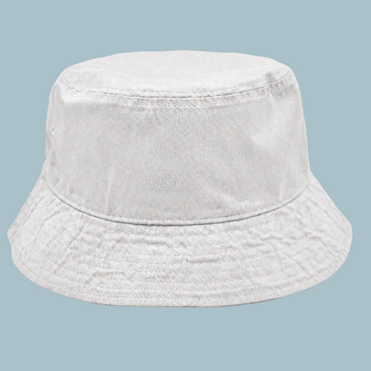 White bucket hat on a light gray background