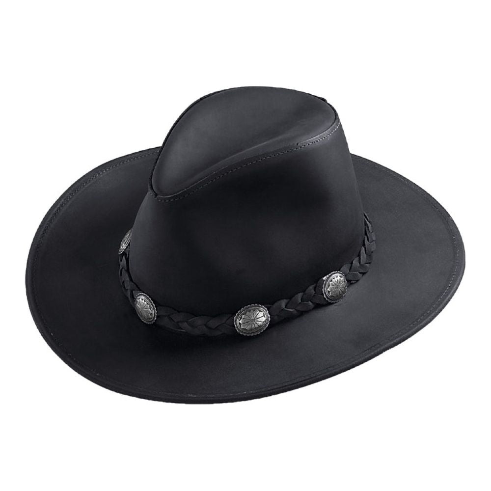 Black Leather Cowboy Hat With Leather Buckle Trim view four