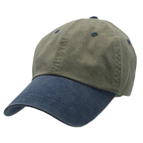 Khaki with Blue Weathered Baseball Caps in Large Hat Sizes