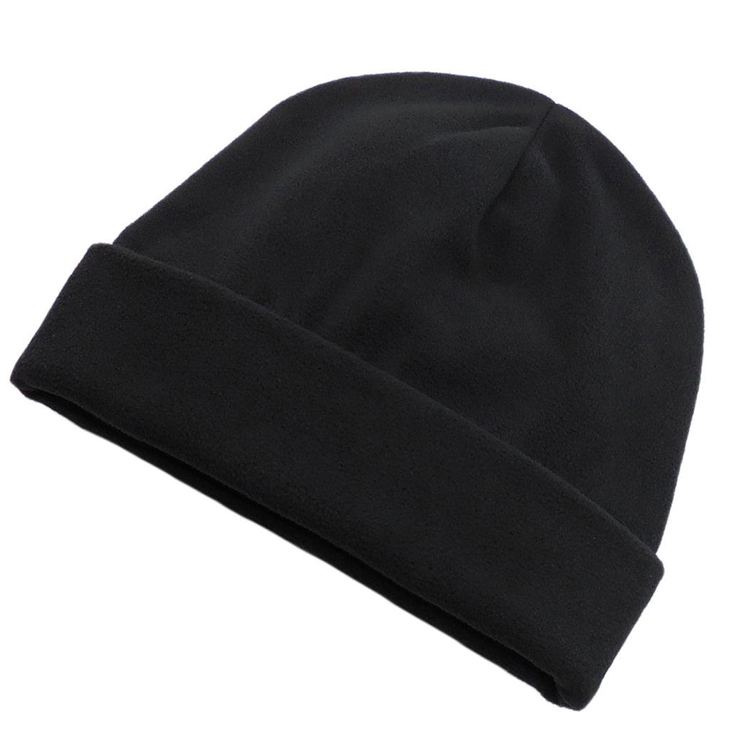 Big Hat Store Fleece cap for Big Heads, black acrylic fleece with extra deep crown, left front view on white background