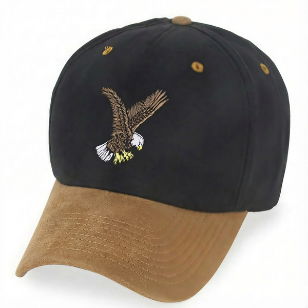 Black with Eagle Logo and Suede Visor - Structured Baseball Cap - front 1