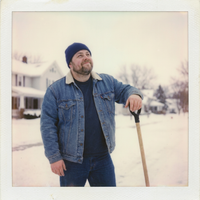 Panda Headwear, Knit Beanie, Stretch acrylic, Navy Blue, extra deep crown, man shoveling snow in winter scene