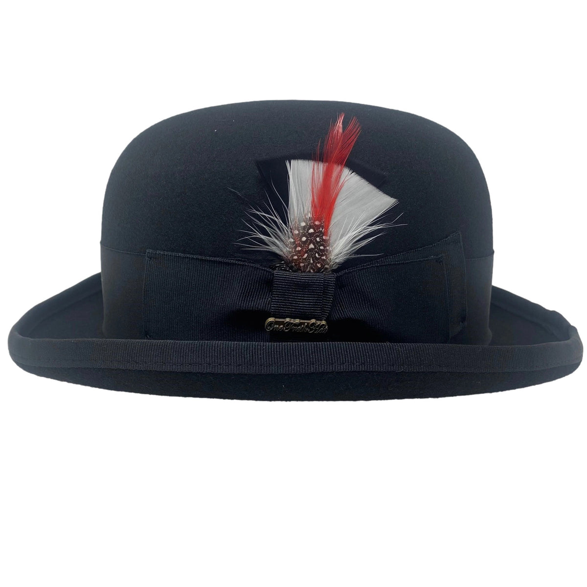 Bowler Hat Black left side with feather 