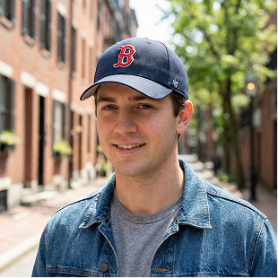 Man wearing a Boston Red Sox cap, promoting Sports Teams collection.