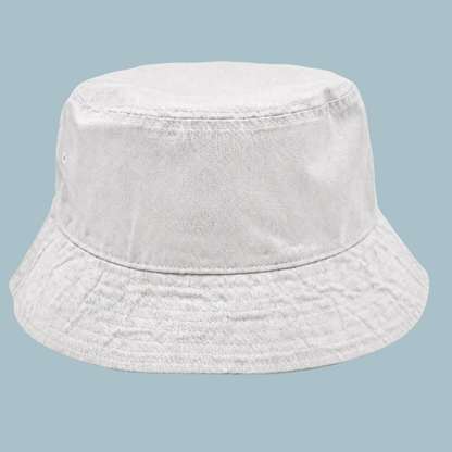 White bucket hat on a light gray background