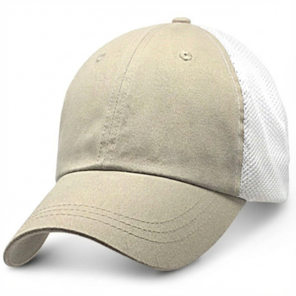 Cream Partial Soft Mesh - Unstructured Baseball Cap - front