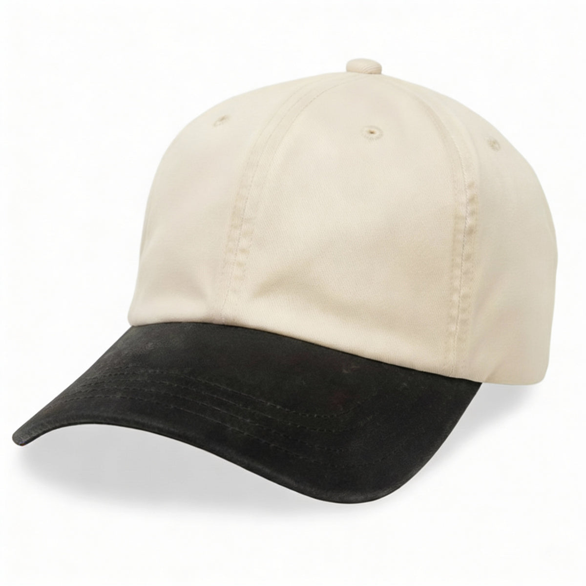 Cream with Black Visor-Unstructured Baseball Cap - front 1