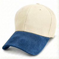 Cream with Blue Suede Visor - Structured Baseball Cap  front 1