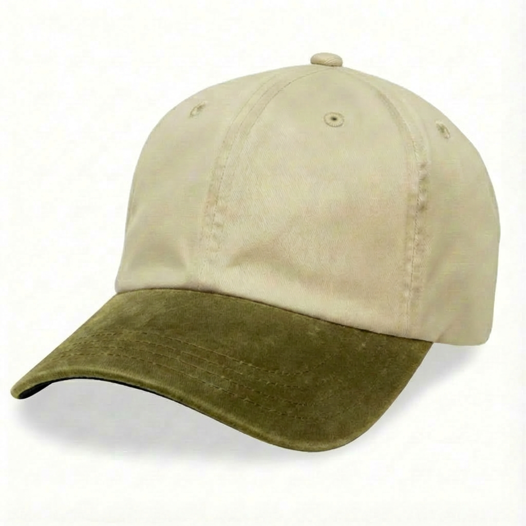 Cream with Olive Visor - Unstructured Baseball Cap - front 1