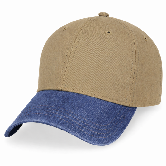 Dark Khaki with Denim Visor -Unstructured Baseball Cap - front 1