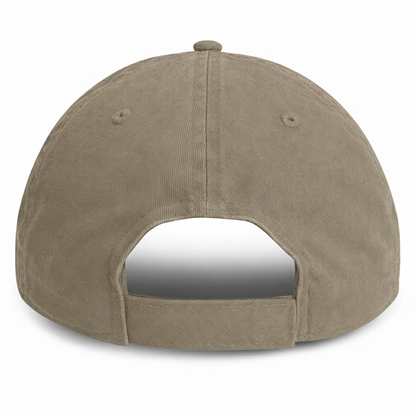 rear view of our earth khaki colored unstructured baseball cap for big heads with adjustable velcro strap in size 3XL 4XL