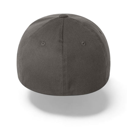 rear view of a dark gray flexfit stretchable unstructured baseball cap for big heads in size 3XL