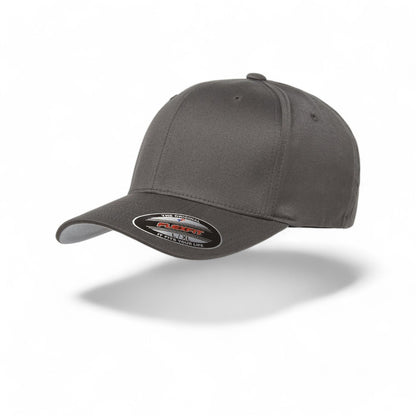 front left view of a dark gray flexfit -unstructured baseball cap for big heads in size 3XL