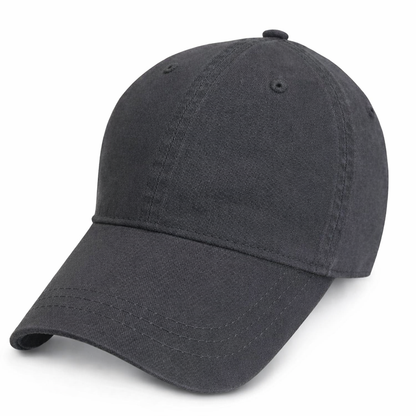 front view of our gray unstructured baseball cap for big heads in size 3XL 4XL