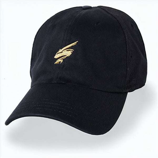 Hawkstrike Emblem Gold on Black Partial Coolnit - Unstructured Baseball Cap front view