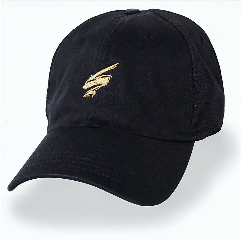 Hawkstrike Emblem Gold on Black Partial Coolnit - Unstructured Baseball Cap front view