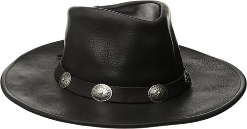 Black Leather Cowboy Hat With Leather Buckle Trim