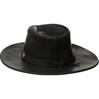 Black Leather Cowboy Hat With Leather Buckle Trim back view