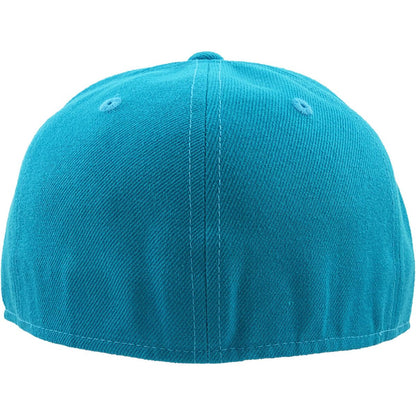Aqua blue structured and fitted baseball cap with sewn eyelets for ventilation and extra crown depth for big heads, available in sizes 7 3/4 & 8. back view.