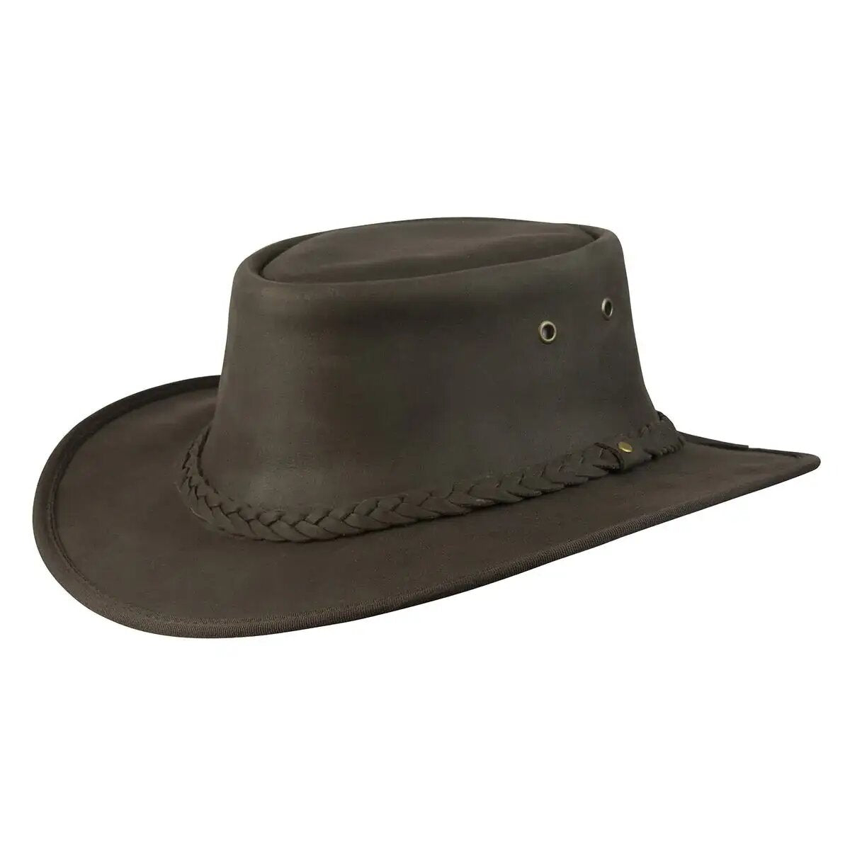 Lone Wolf Leather Hat - Brown front view