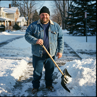 Man shoveling snow in a black beanie