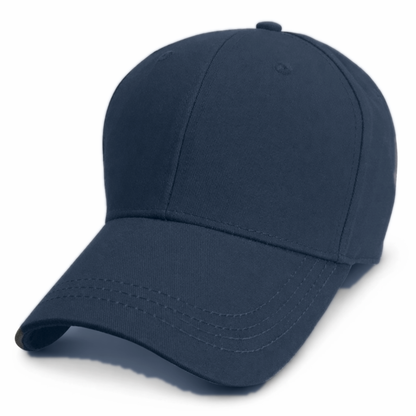 front view of a navy blue structured  100% cotton baseball cap for big heads in size 3XL