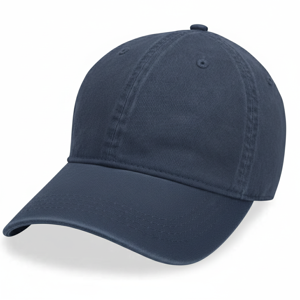 front view of a navy blue unstructured 100% cotton baseball cap for big heads in size 3XL