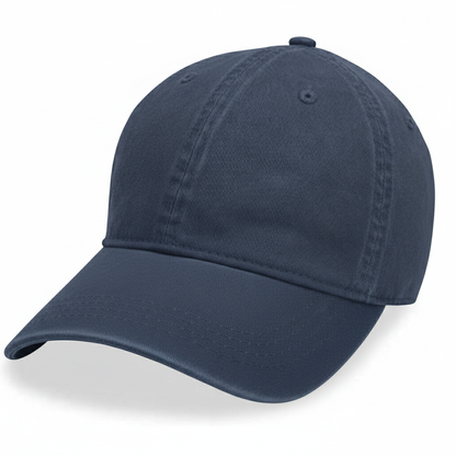 front view of a navy blue unstructured 100% cotton baseball cap for big heads in size 3XL