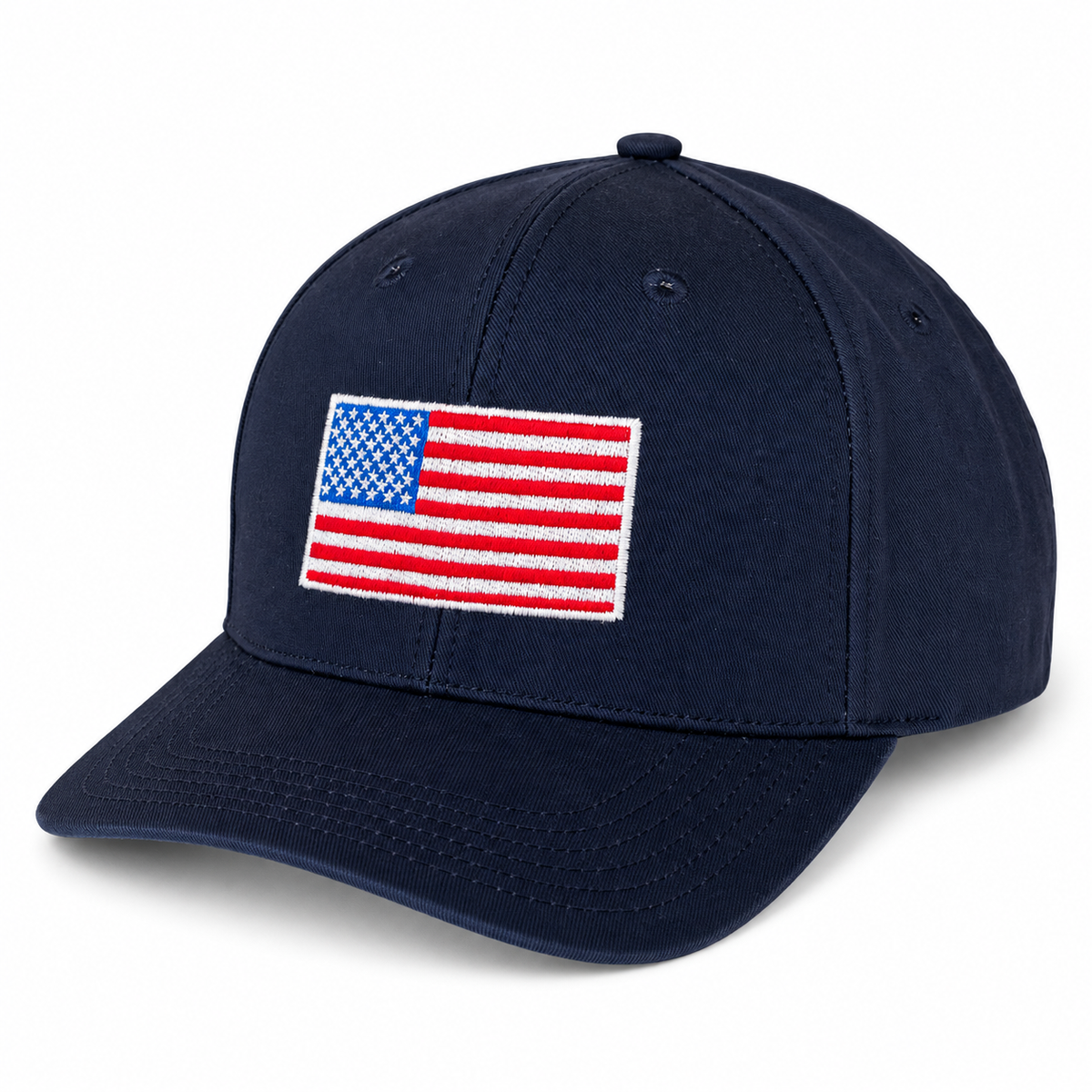 Navy Blue Structured Baseball Cap with USA Flag