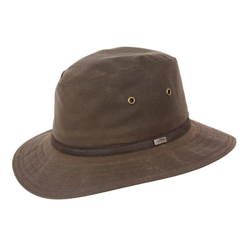 Portland Oilskin Waterproof Rain Hat - Brown front view