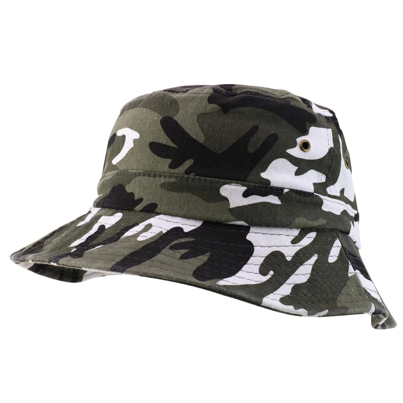 Short Brim Cotton-Bucket Hat - Urban Camo front view