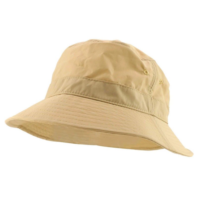 Short Brim Polyester Bucket Hat - Khaki front view