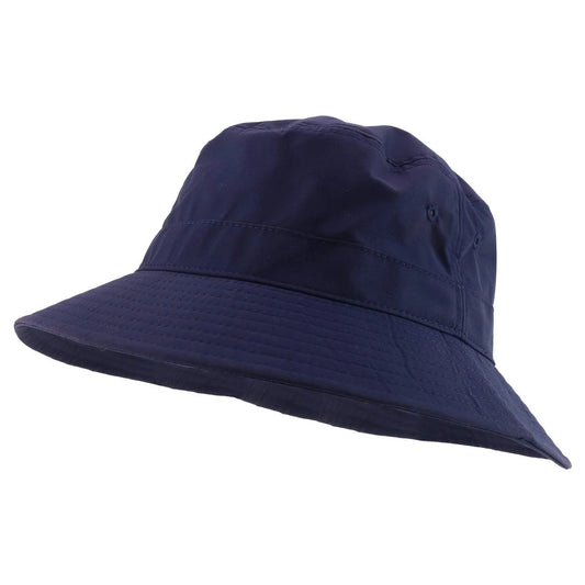 Short Brim Polyester Bucket Hat - Navy Blue front view