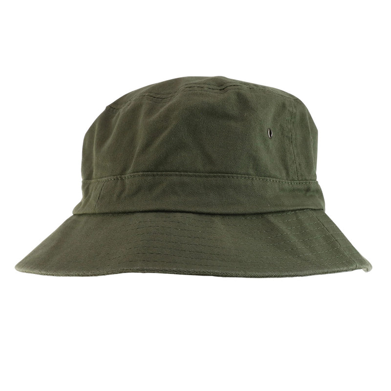 Short Brim Polyester Bucket Hat - Olive front view