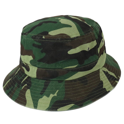 front view of camo cotton bucket hat for big heads, oversized 2XL-3XL fit with short brim and vented crown.