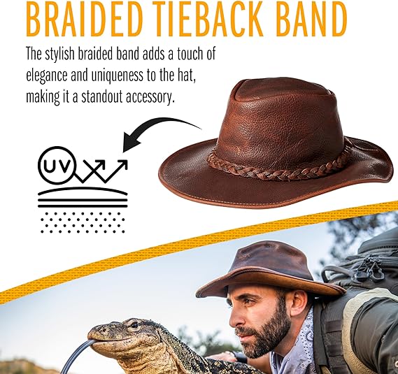 Brown Leather Cowboy Hat braided tieback hat band