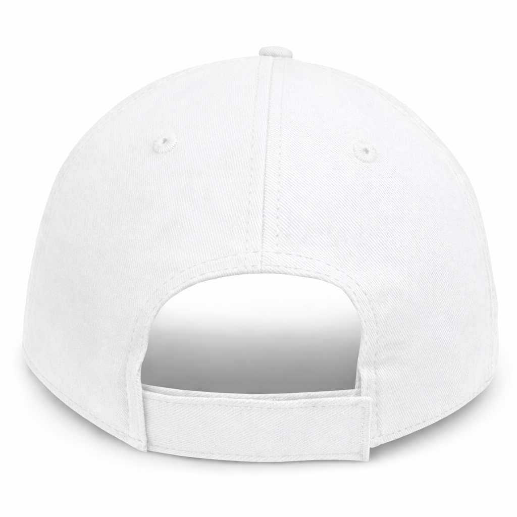 rear view of a white structured cotton baseball cap for big heads with adjustable velcro strap in size 3XL/4XL
