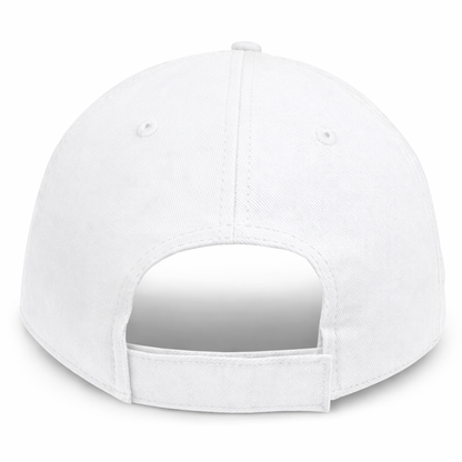 rear view of a white structured cotton baseball cap for big heads with adjustable velcro strap in size 3XL/4XL