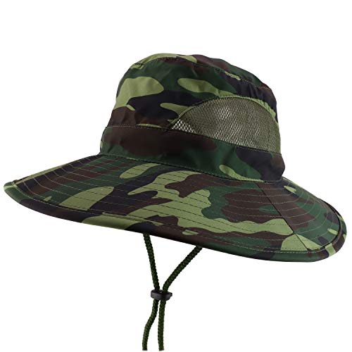 Wide Brim Mesh Bucket Hat - Camo front view