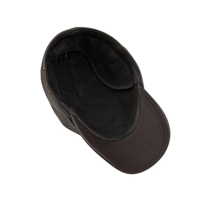 Wigens Dark Brown Elk Leather Baseball Cap with hidden Earflaps inside view