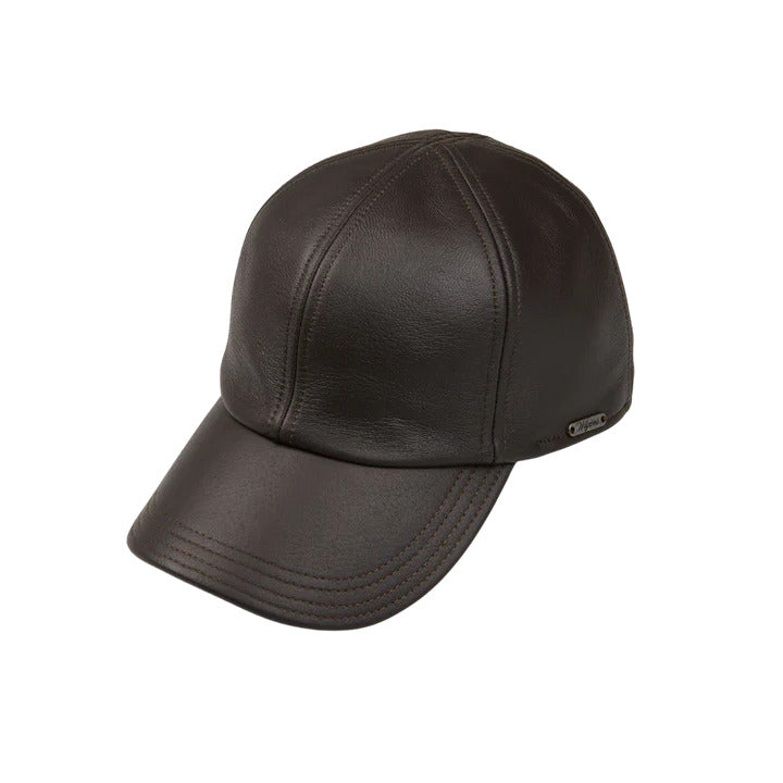 Wigens Dark Brown Elk Leather Baseball Cap with hidden Earflaps front view