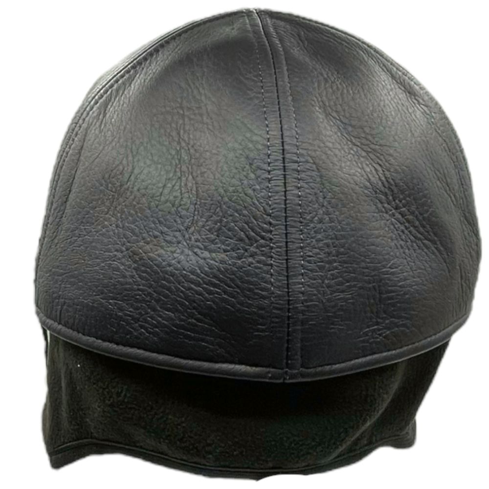 Wigens Dark Brown Elk Leather Baseball Cap with hidden Earflaps back view