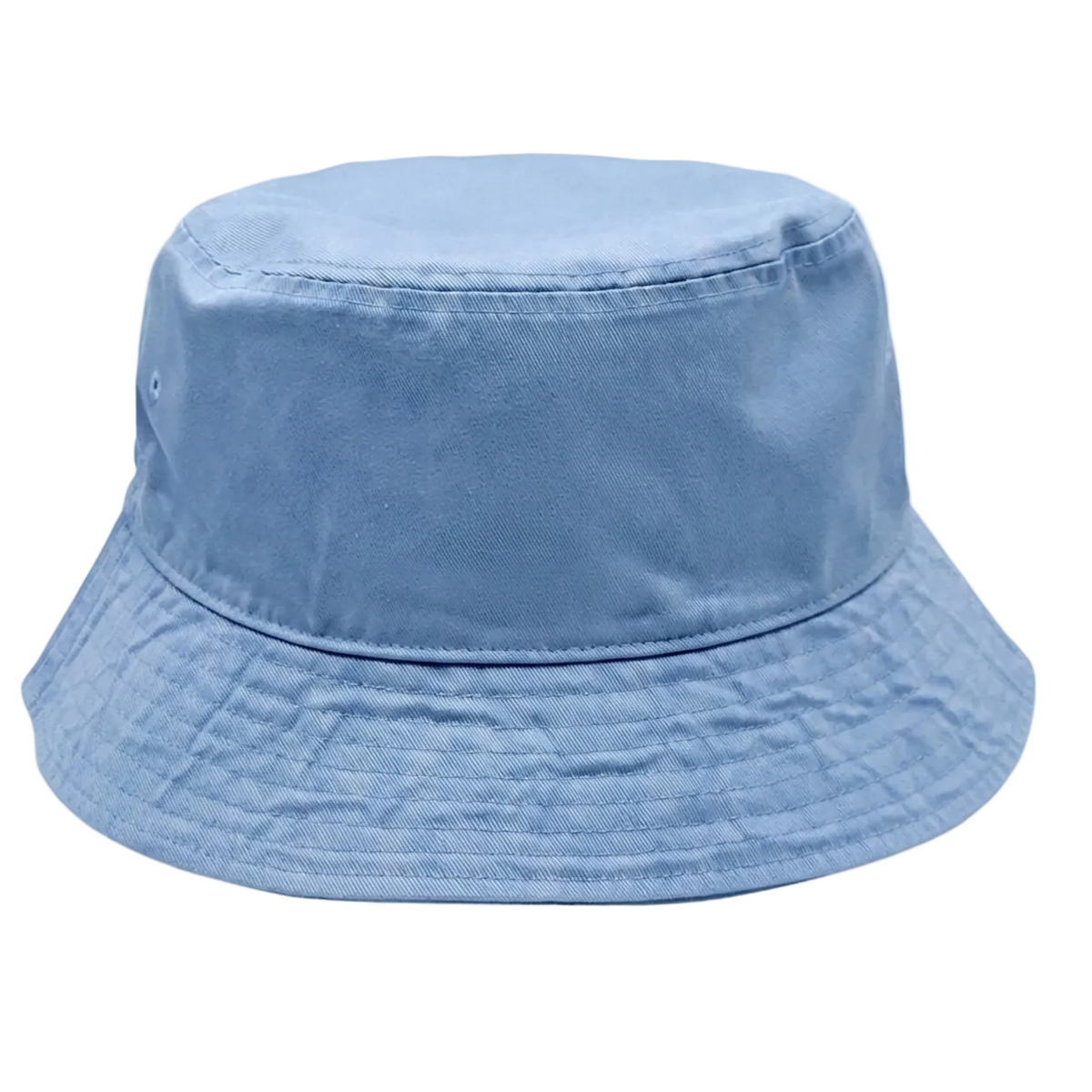 SC Headwear, light blue bucket hat designed for big heads, 100% cotton  with deep crown, front view on white background. 