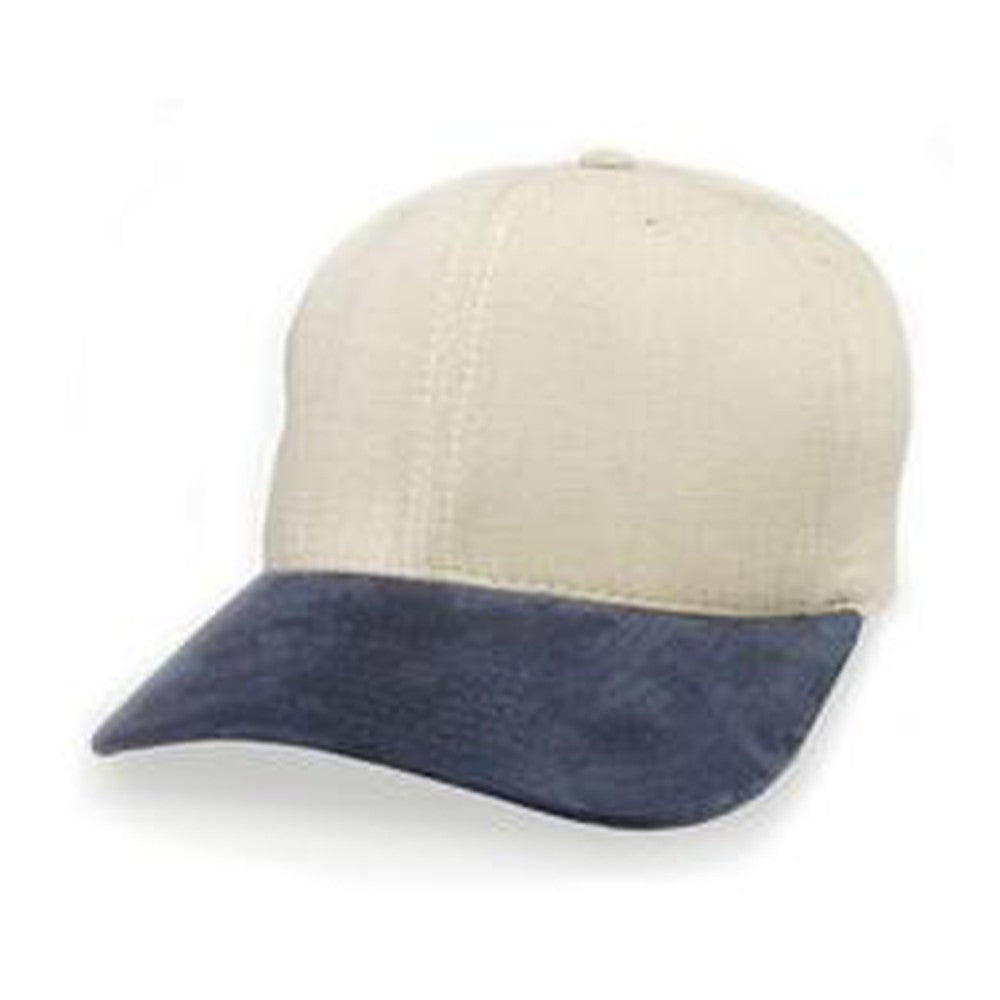 Cream with Blue Suede Visor - Structured Baseball Cap front view