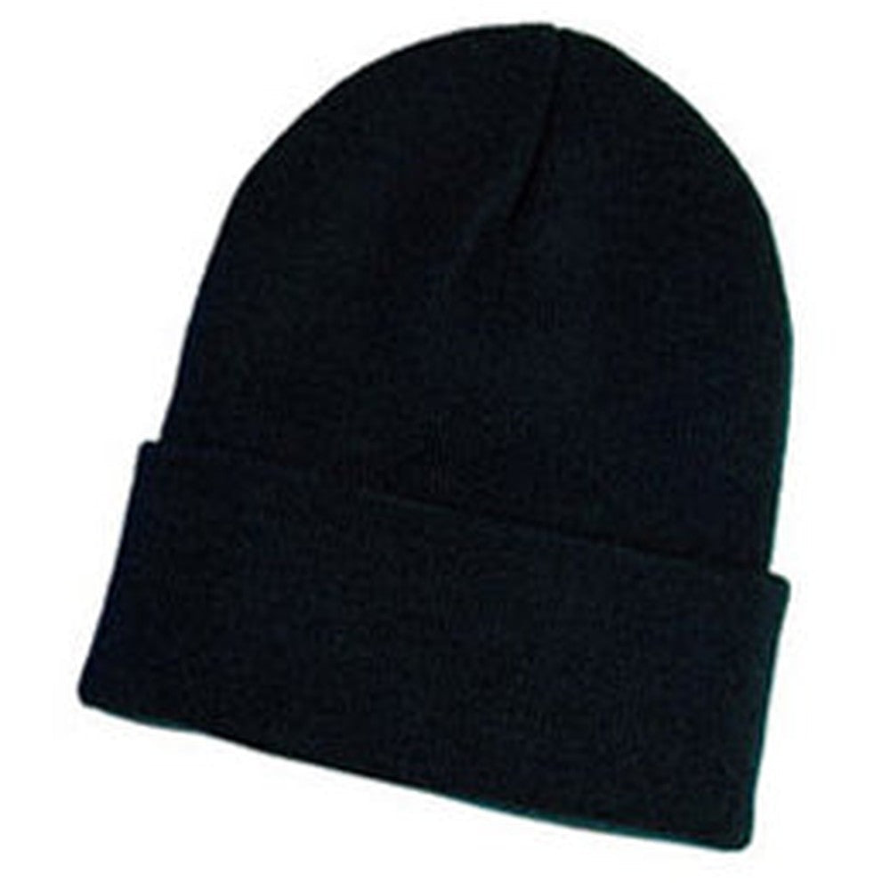 Panda Headwear, Knit Beanie, for large head sizes + Stretch acrylic, Black, extra deep crown, left side on white background

