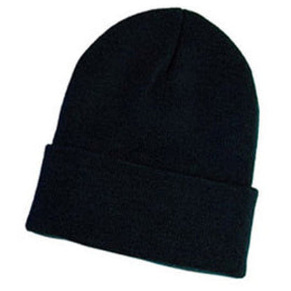 Panda Headwear, Knit Beanie, for large head sizes + Stretch acrylic, Black, extra deep crown, left side on white background

