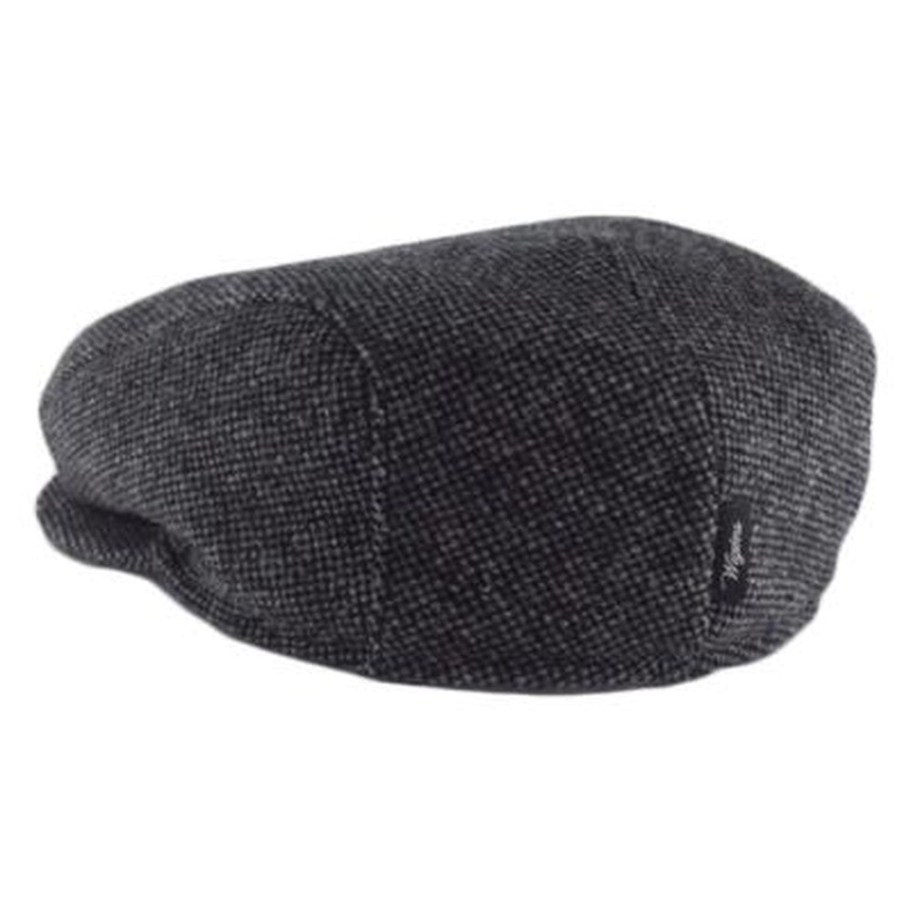 Black Wool Herringbone Large Hats with ear flaps, fits cap Sizes 3XL and 4XL, back view
