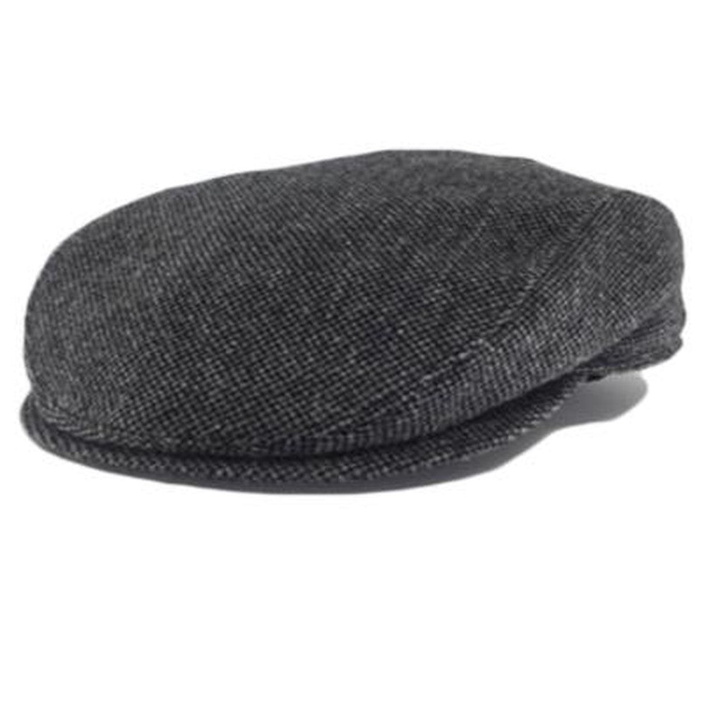 Black Wool Herringbone Large Hats with ear flaps, fits cap Sizes 3XL and 4XL, folded-down view