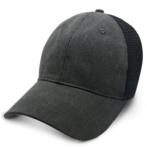 Black weathered trucker hat for big heads