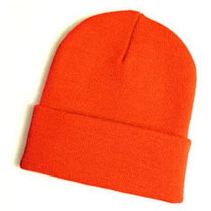 Knit Beanies for Big Heads in Blaze Orange fits Size 3XL